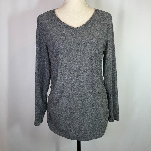 Time and Tru Tops - Time and Tru Maternity Top Size S Heather Gray Stretch Long Sleeves Ruched VNeck